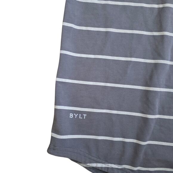 BYLT Drop Cut S/S Lux Gray/White Stripe Short Sleeve Activewear Top Men Sz M - Picture 5 of 9